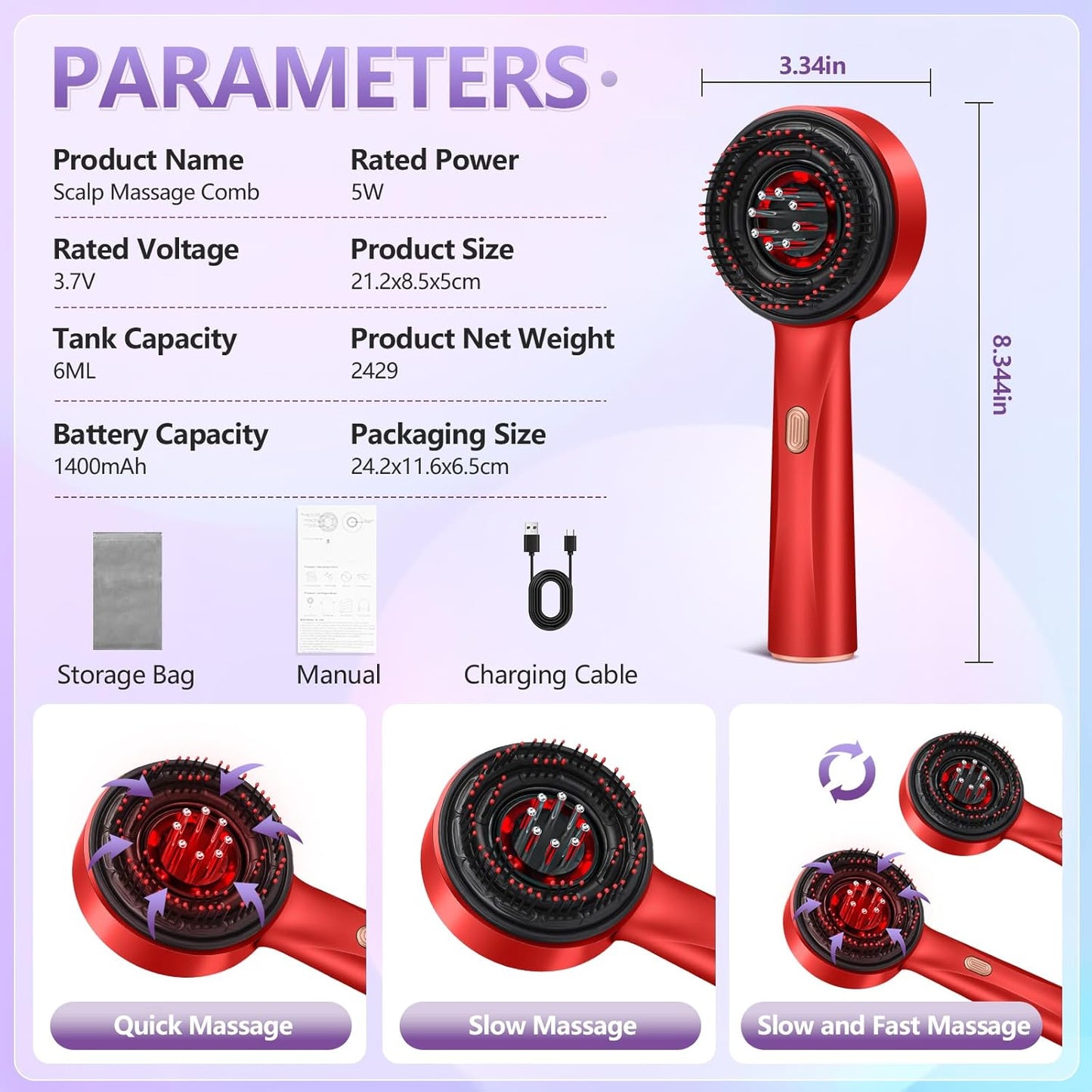 Hair Grow PRO | Red Light Therapy & Deep Scalp Stimulation Comb |