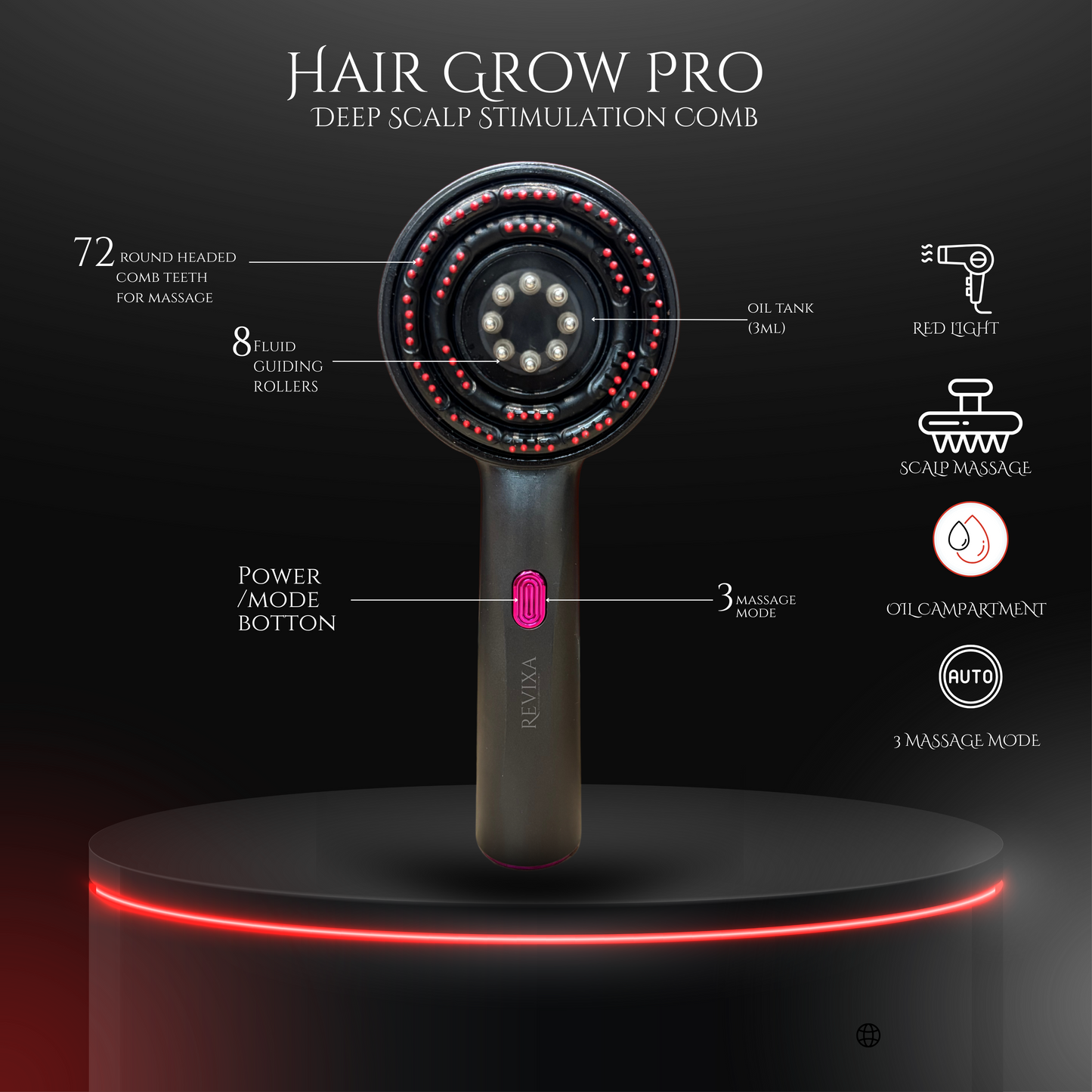 Hair Grow PRO | Red Light Therapy & Deep Scalp Stimulation Comb |